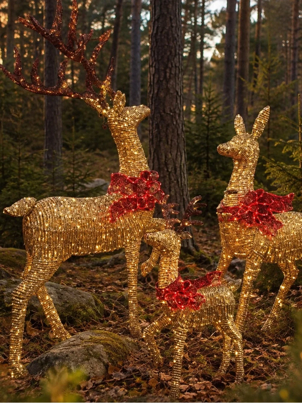 Deer Family with Twinkle Lights - Gold Holiday Outdoor Decor
